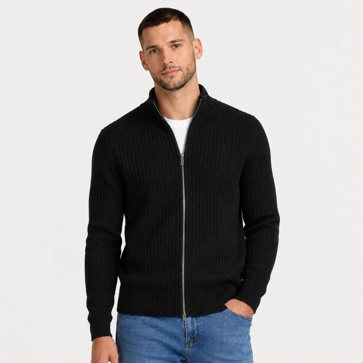 Men's Ribbed-Knit Full-Zip Cardigan