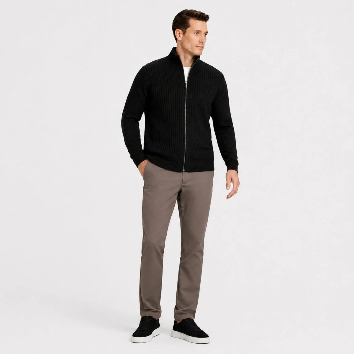 Men's Ribbed-Knit Full-Zip Cardigan