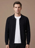 Men's Ribbed Knit Cardigan with Collared Neckline