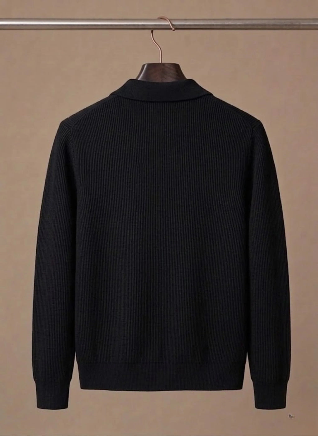 Men's Ribbed Knit Cardigan with Collared Neckline