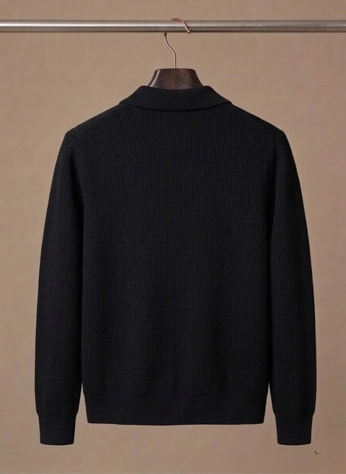 Men's Ribbed Knit Cardigan with Collared Neckline