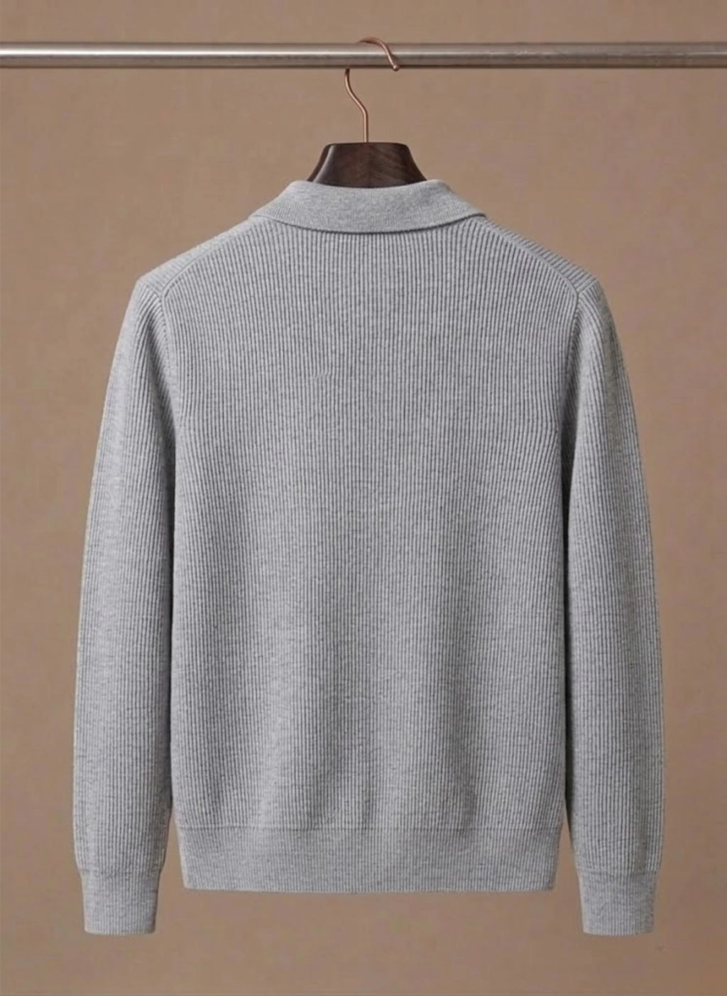 Men's Ribbed Knit Cardigan with Collared Neckline