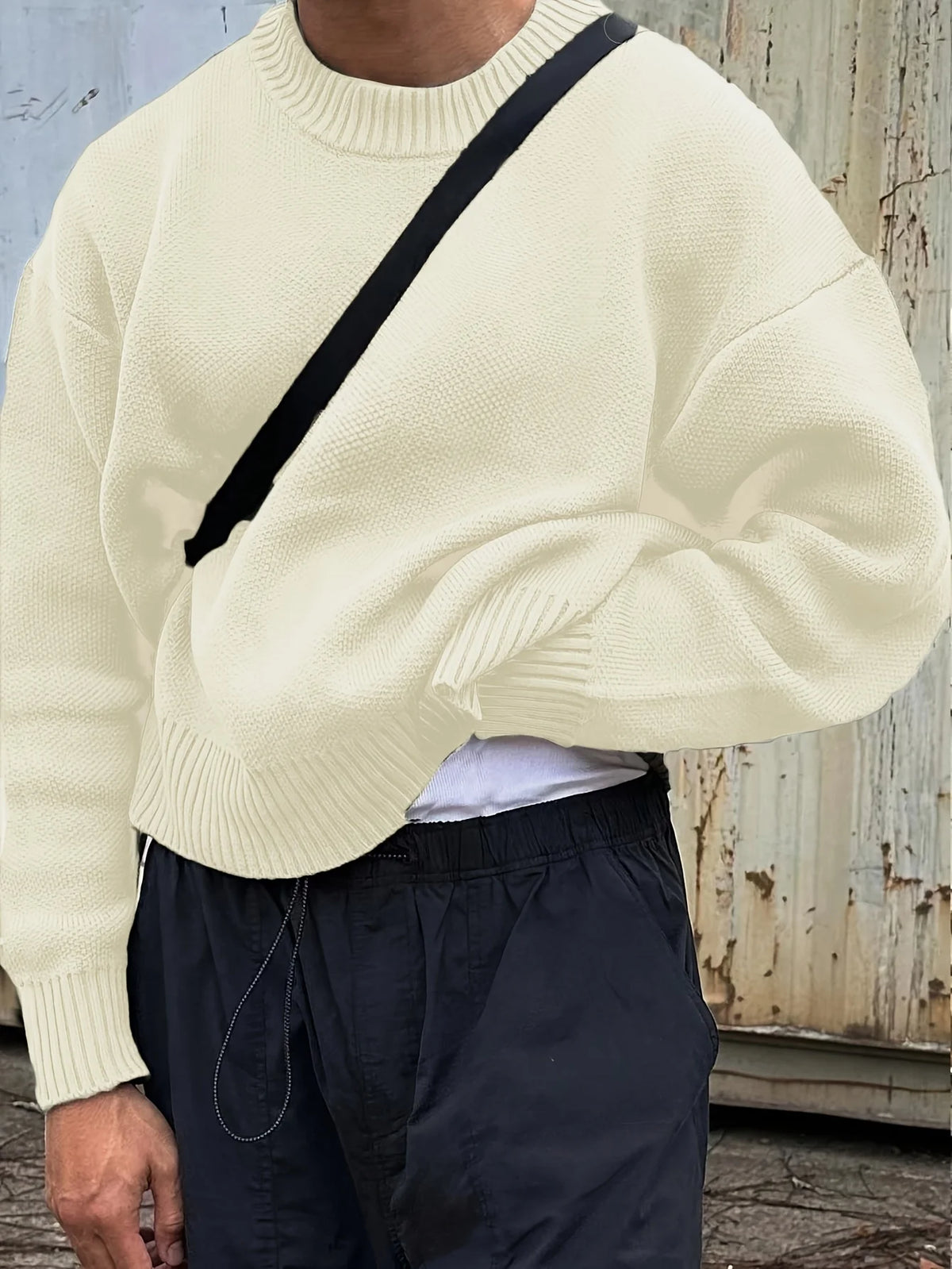 Men's Ribbed Knit Crew Neck Sweater