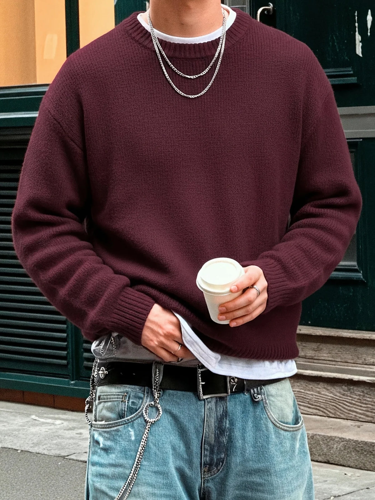 Men's Ribbed Knit Crew Neck Sweater