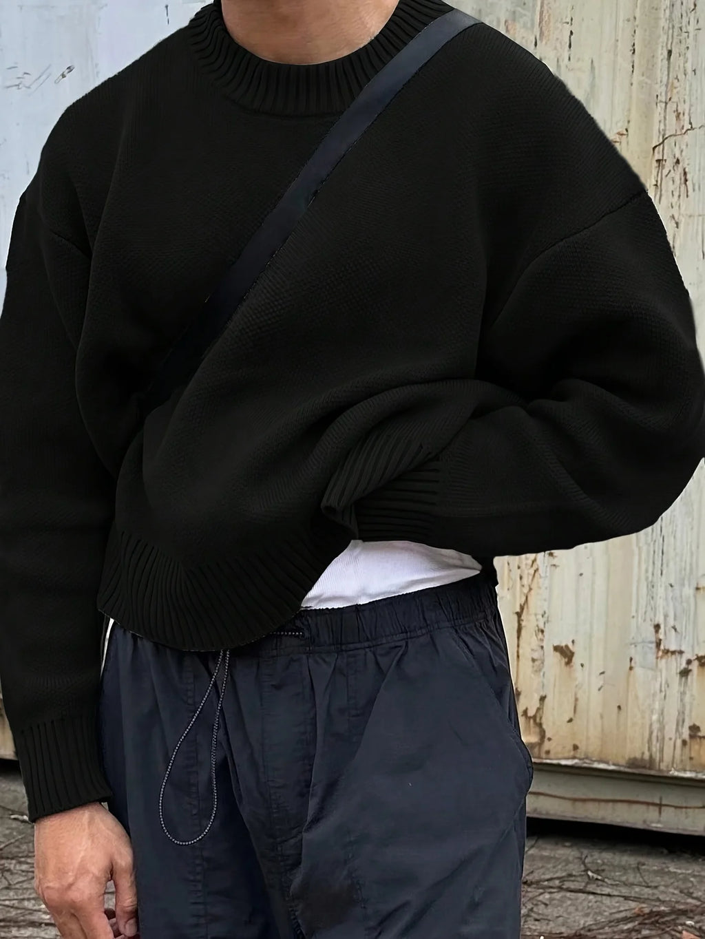 Men's Ribbed Knit Crew Neck Sweater