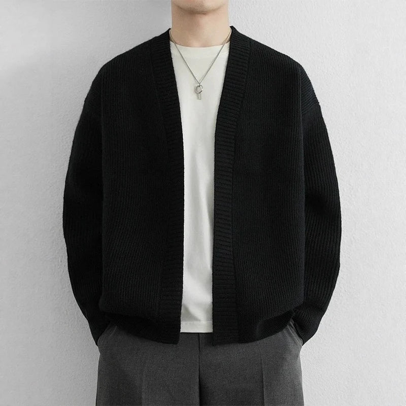 Men's Ribbed Knit Open Front Cardigan