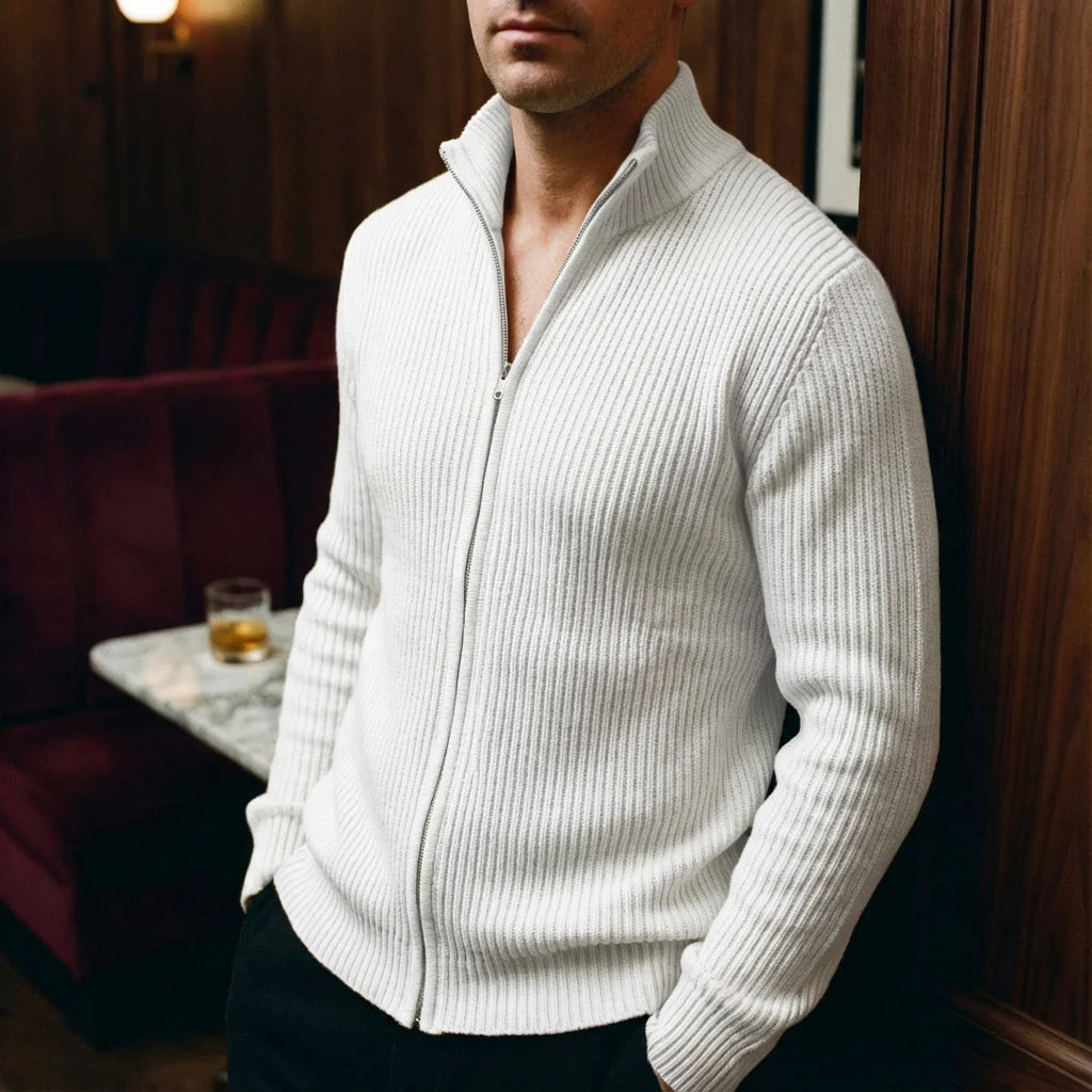 Men's Ribbed Knit Zip-Up Cardigan