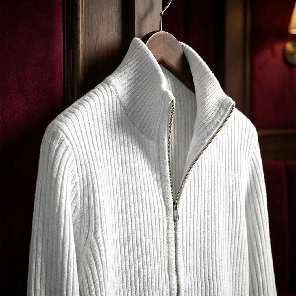 Men's Ribbed Knit Zip-Up Cardigan