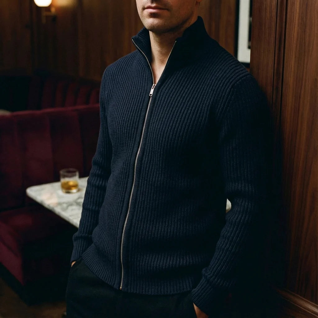 Men's Ribbed Knit Zip-Up Cardigan
