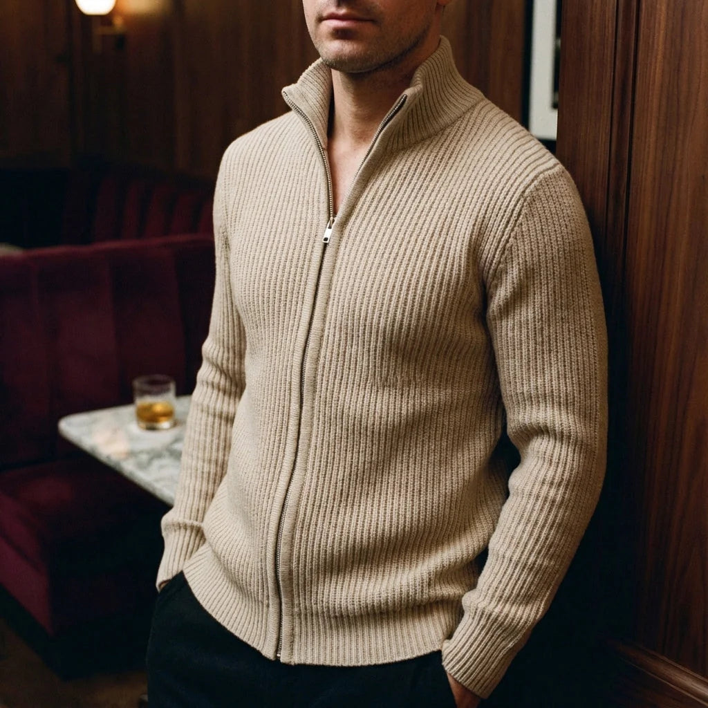 Men's Ribbed Knit Zip-Up Cardigan