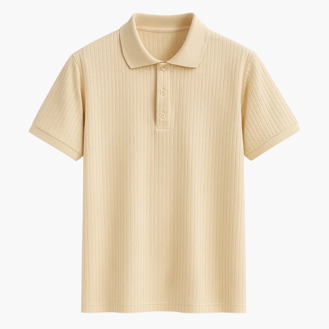 Men's Ribbed Polo Shirt with Classic Collar and Three-Button Placket