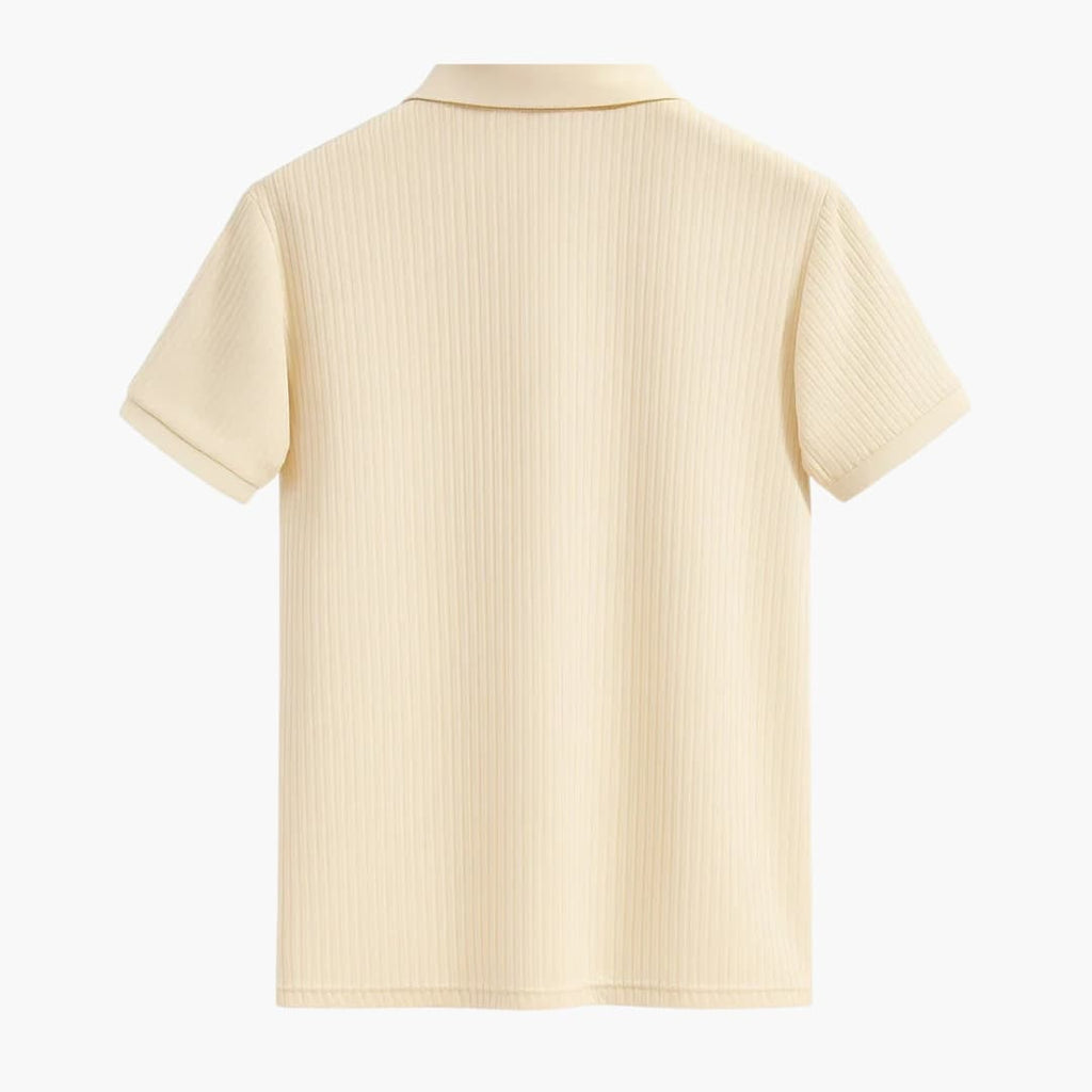 Men's Ribbed Polo Shirt with Classic Collar and Three-Button Placket