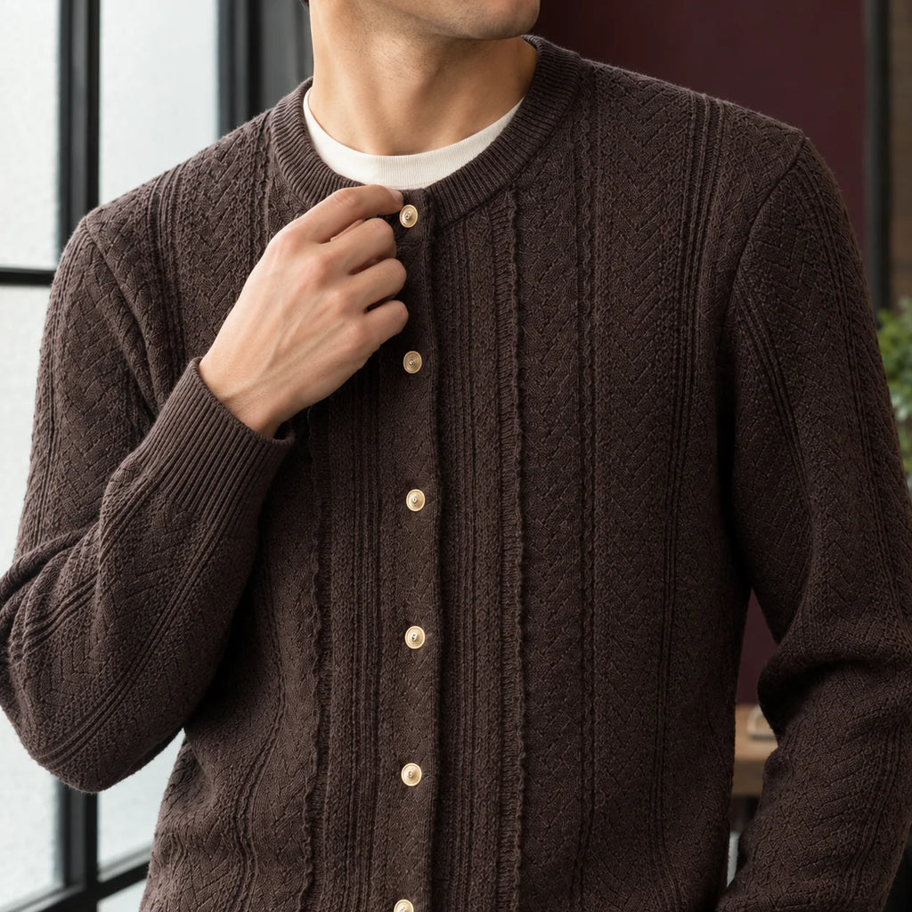 Men's Shawl Cardigan with Textured Knit Design 1