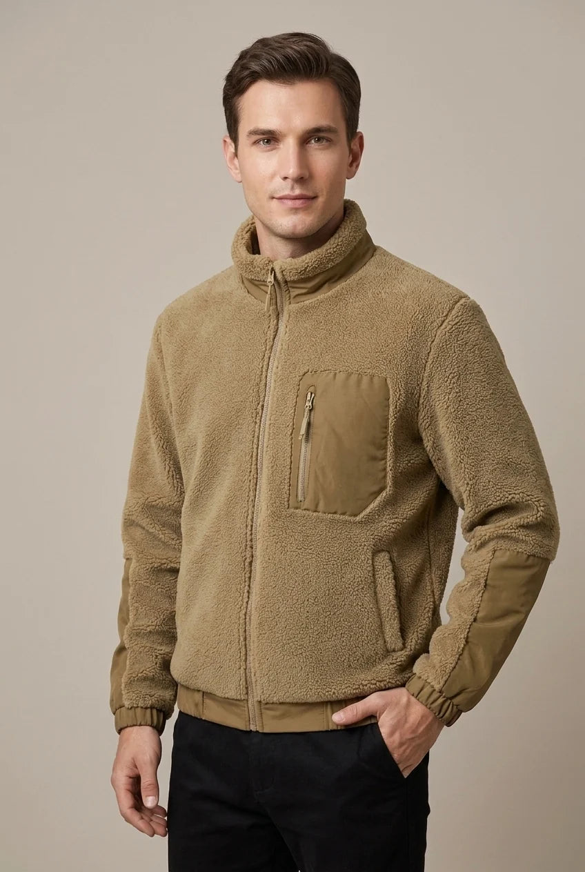 Men's Sherpa Fleece Zip-Up Jacket for Winter Warmth