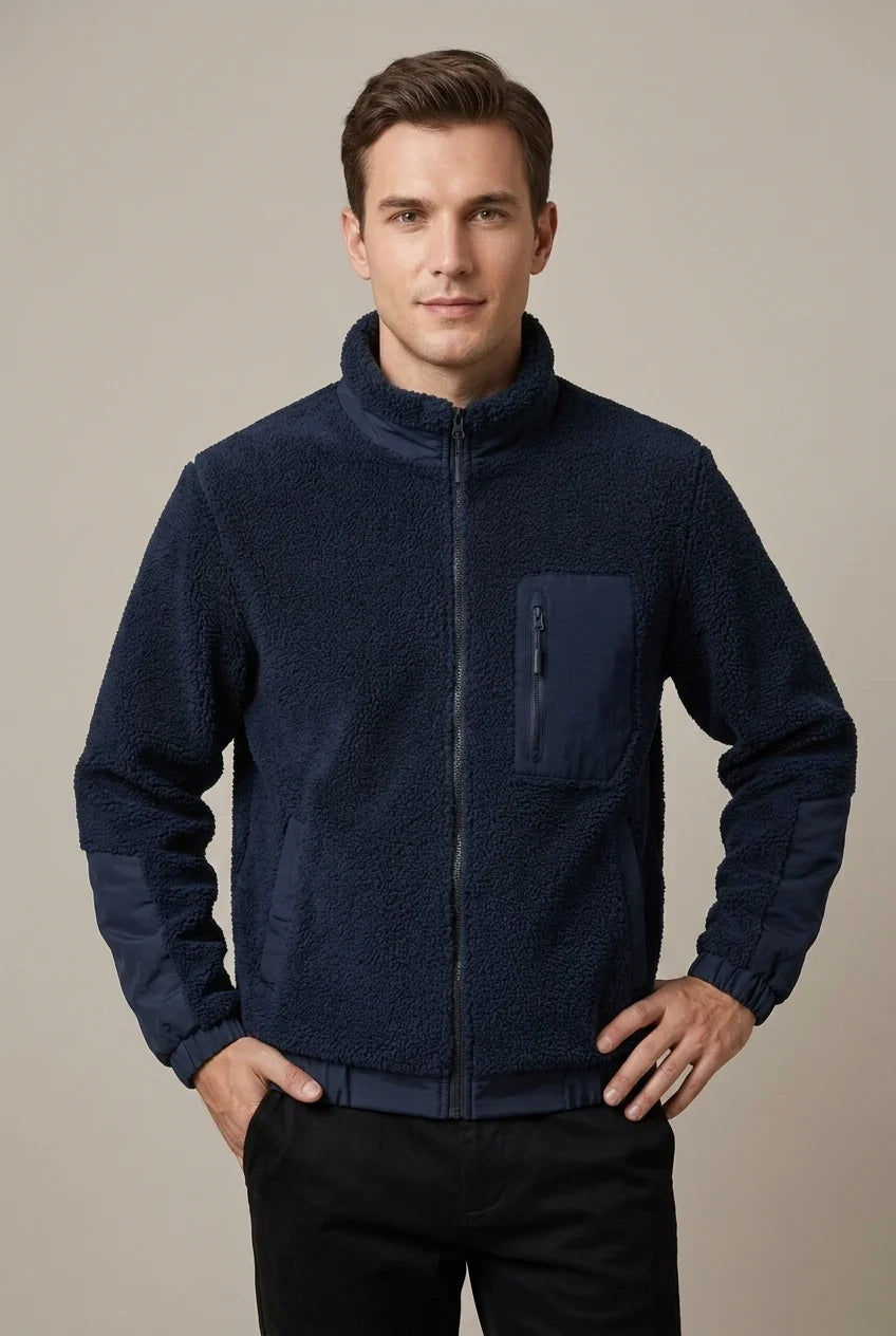 Men's Sherpa Fleece Zip-Up Jacket for Winter Warmth