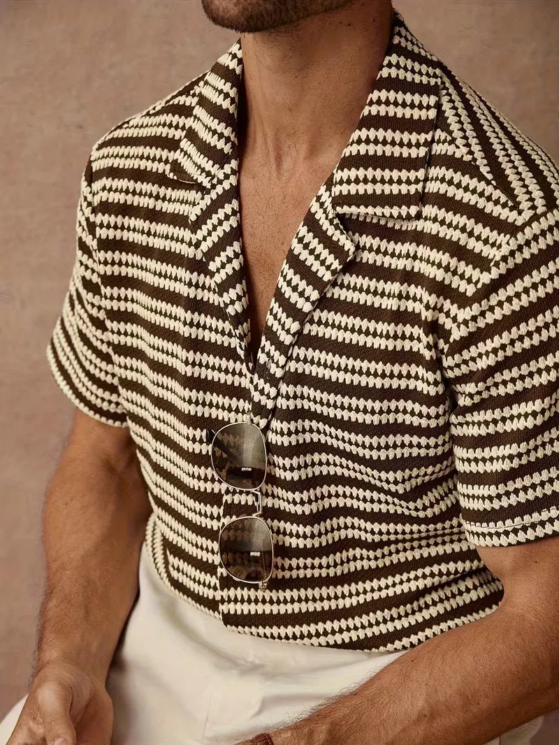 Men's Short Sleeve Jacquard Stripe Shirt