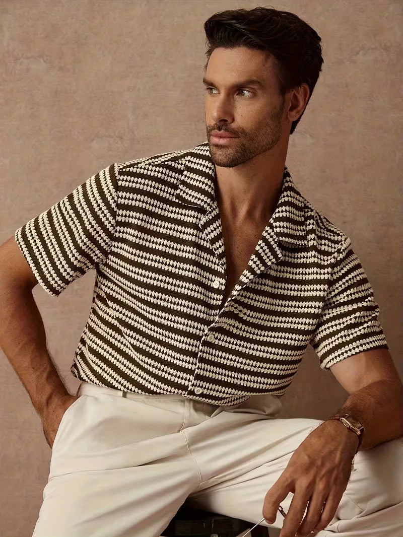 Men's Short Sleeve Jacquard Stripe Shirt