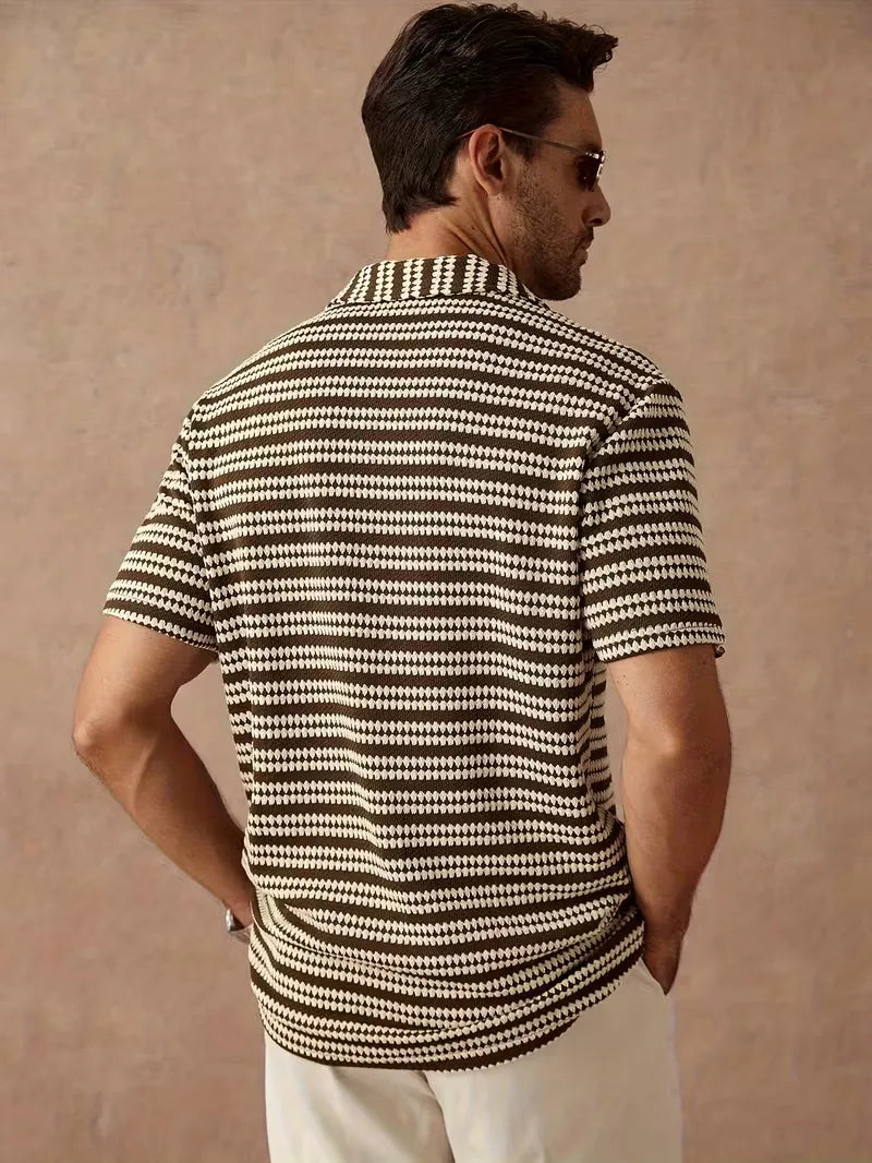 Men's Short Sleeve Jacquard Stripe Shirt