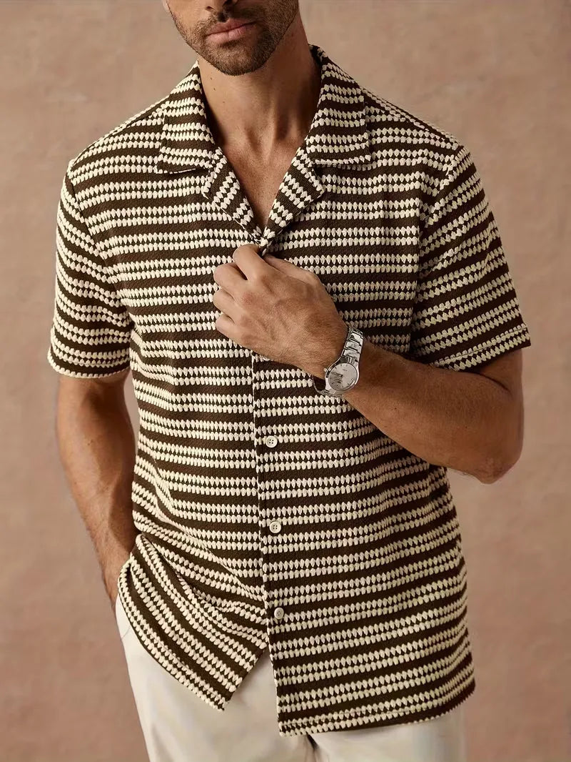 Men's Short Sleeve Jacquard Stripe Shirt
