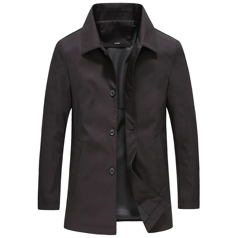 Men's Slim Fit Long Jacket with Button Closure 0