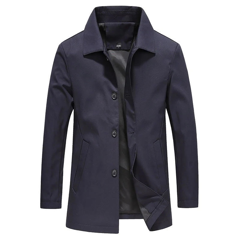 Men's Slim Fit Long Jacket with Button Closure 1