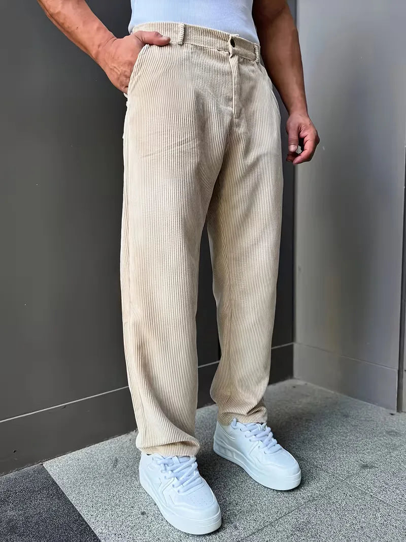Men's Straight Leg Corduroy Trousers for Smart-Casual Style