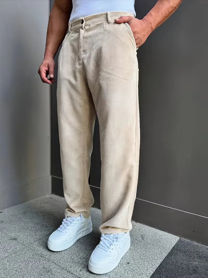 Men's Straight Leg Corduroy Trousers for Smart-Casual Style