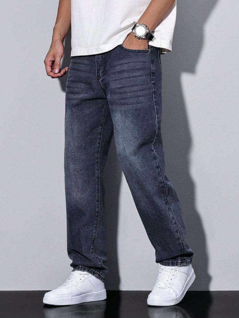 Men's Straight Leg Washed Jeans for Everyday Style 4