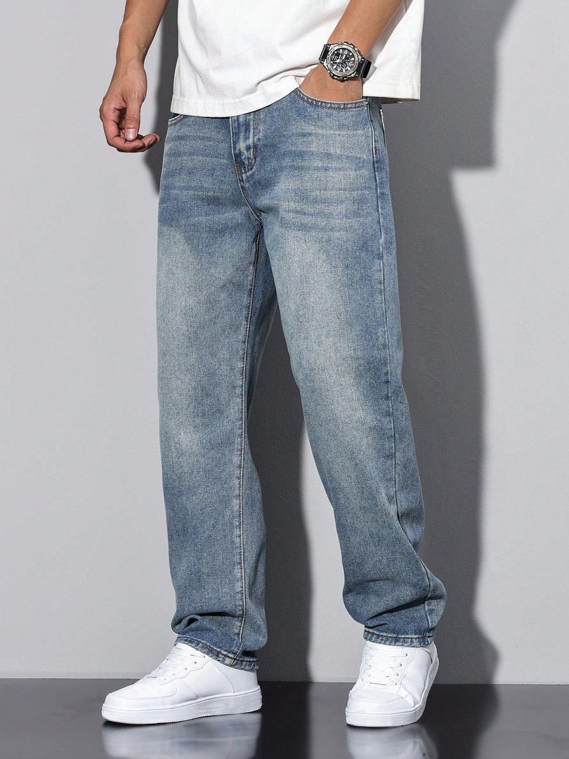 Men's Straight Leg Washed Jeans for Everyday Style 5