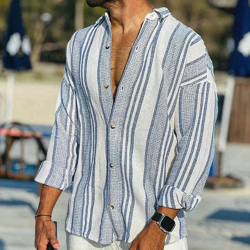 Men's Striped Linen Dress Shirt for Timeless Style