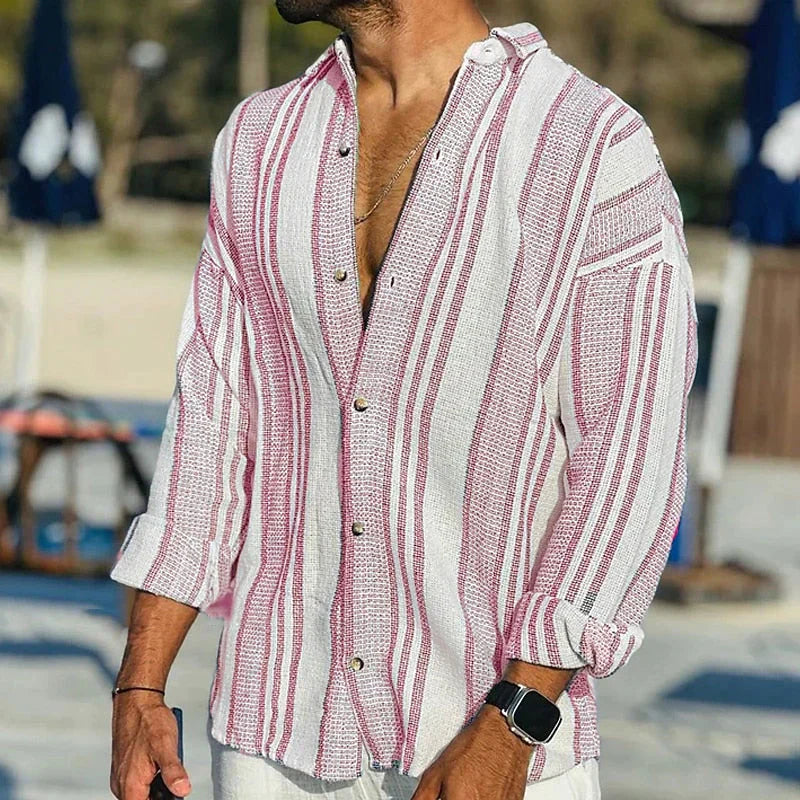 Men's Striped Linen Dress Shirt for Timeless Style