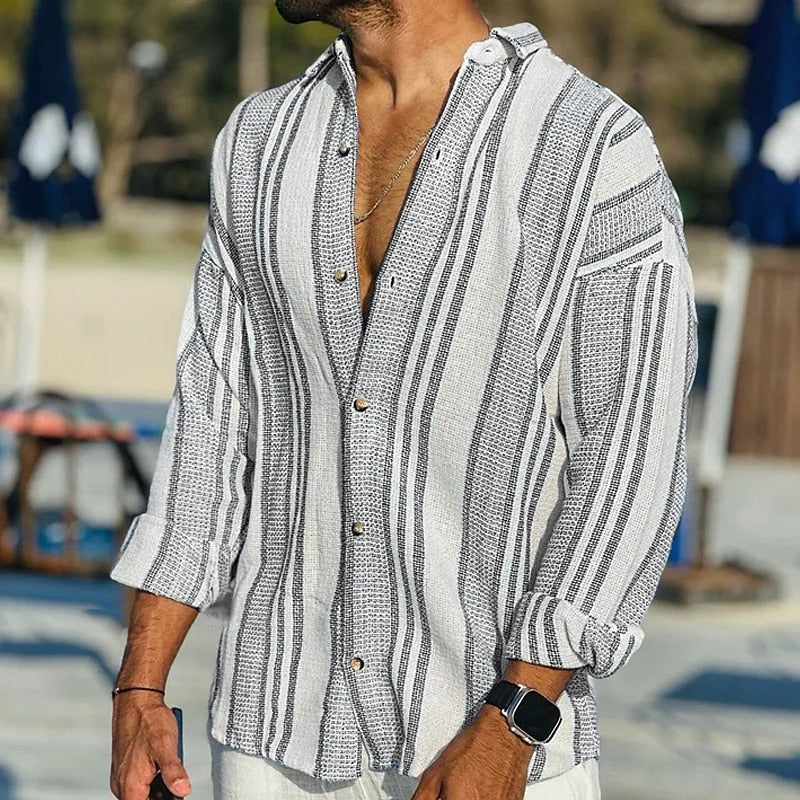 Men's Striped Linen Dress Shirt for Timeless Style