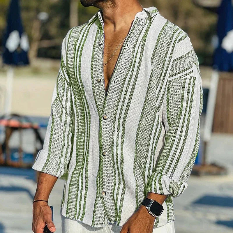Men's Striped Linen Dress Shirt for Timeless Style