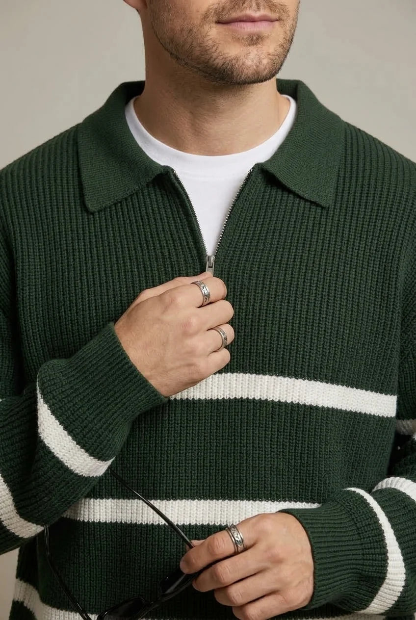 Men's Striped Quarter Zip Sweater