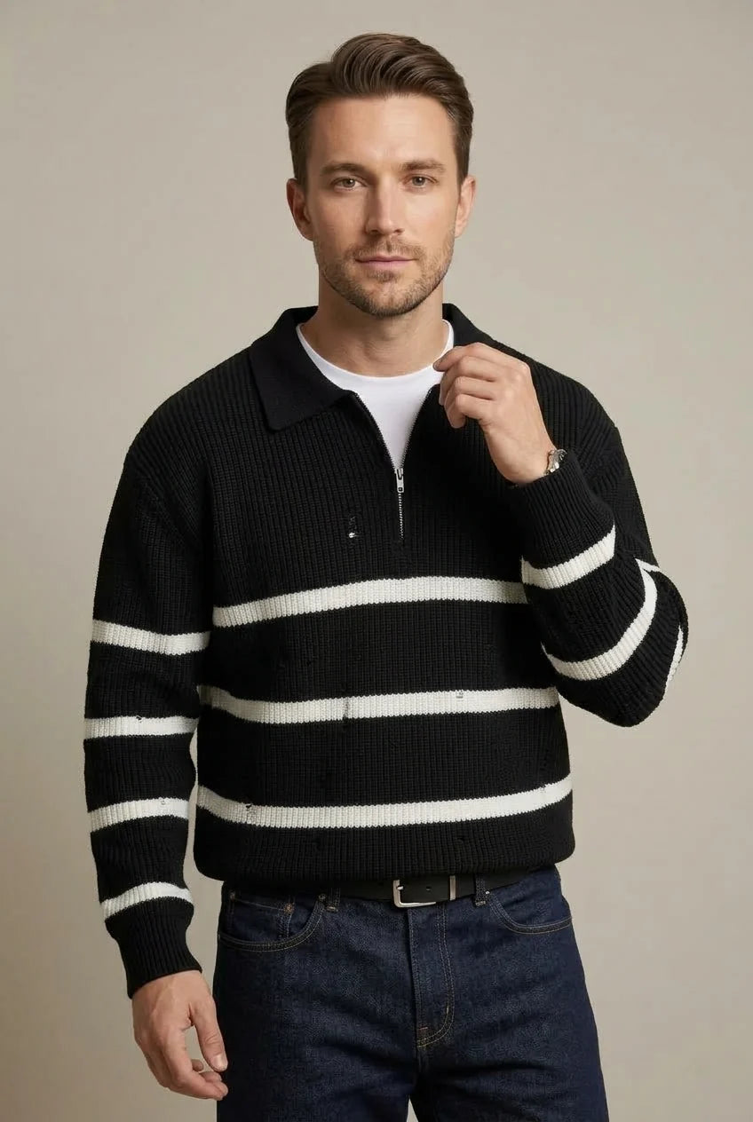 Men's Striped Quarter Zip Sweater