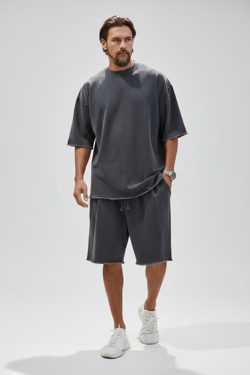 Men's Summer Set with Oversized Shirt and Knee-Length Shorts