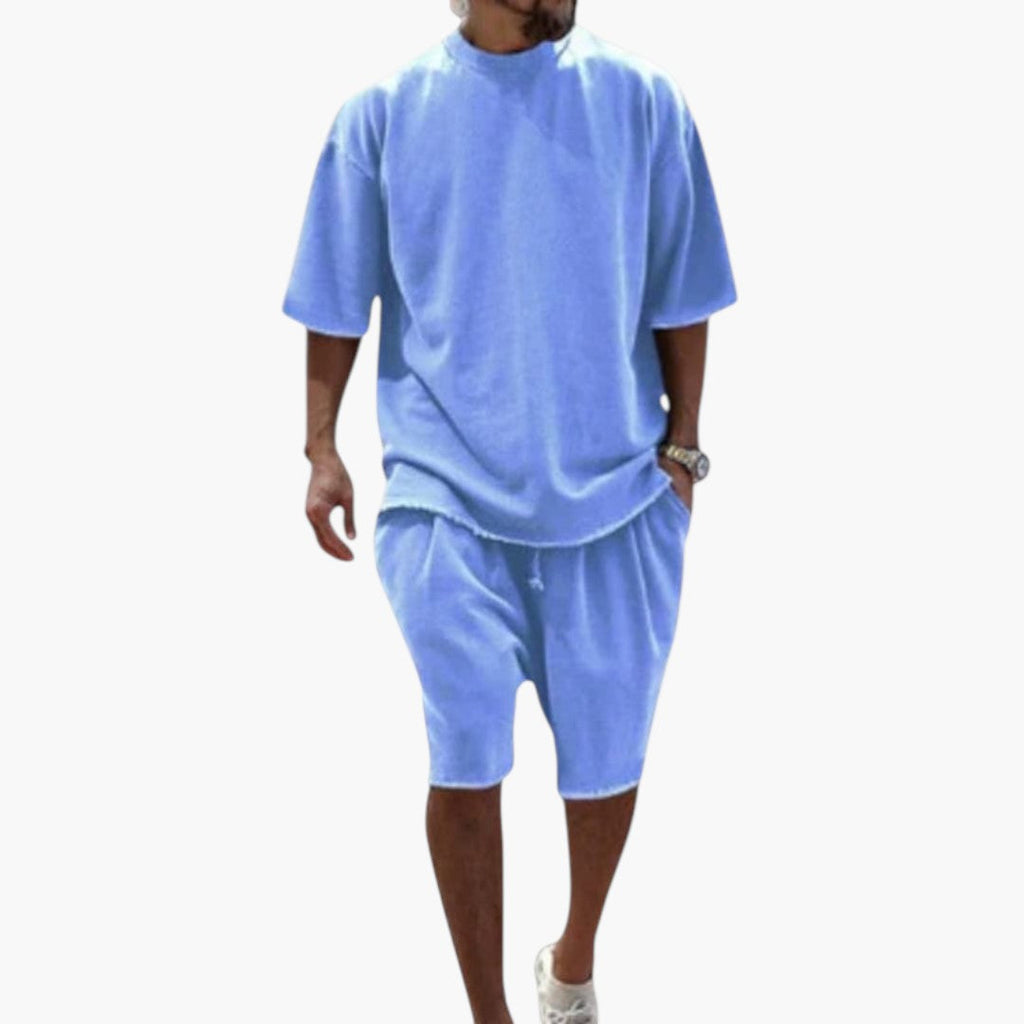 Men's Summer Set with Oversized Shirt and Knee-Length Shorts