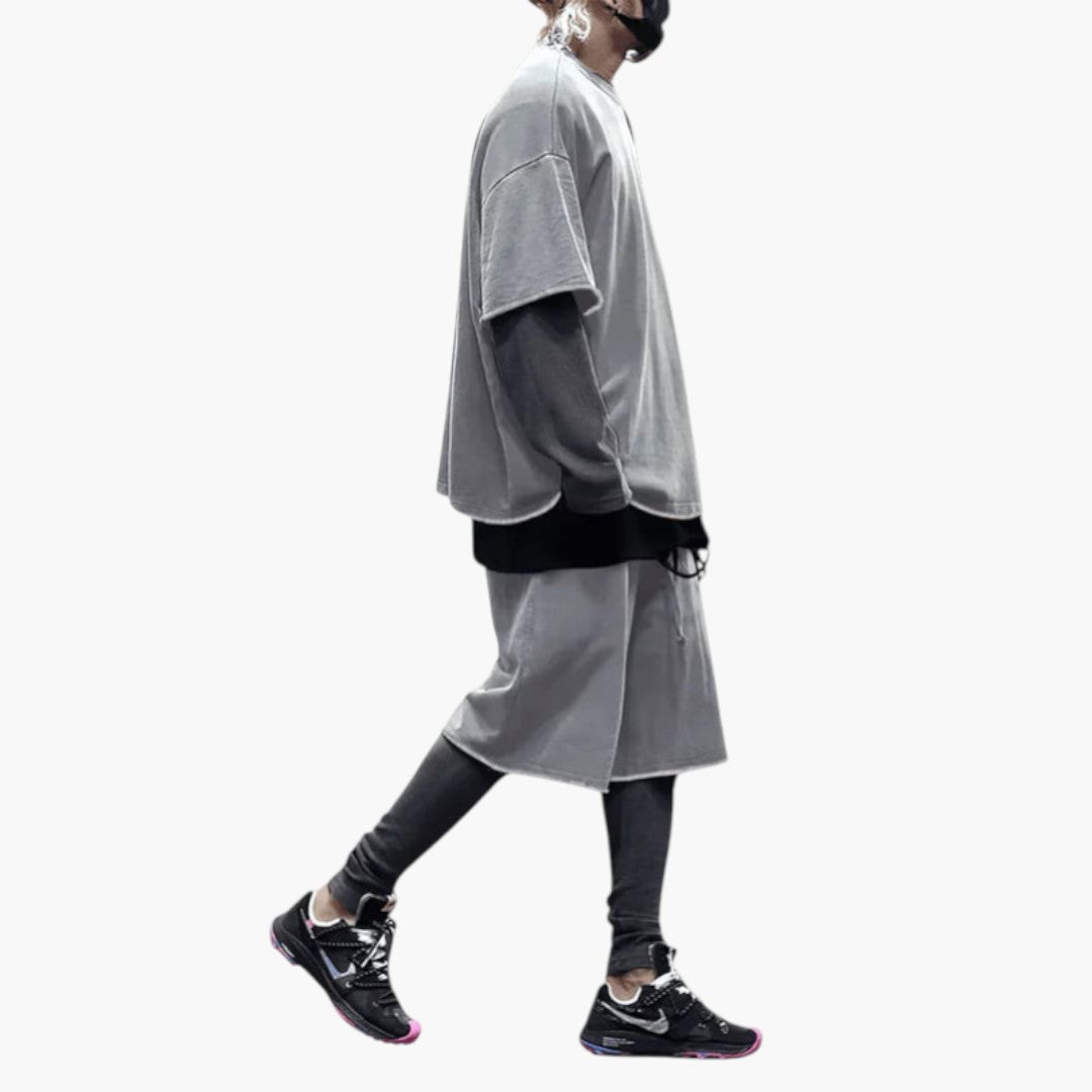 Men's Summer Set with Oversized Shirt and Knee-Length Shorts