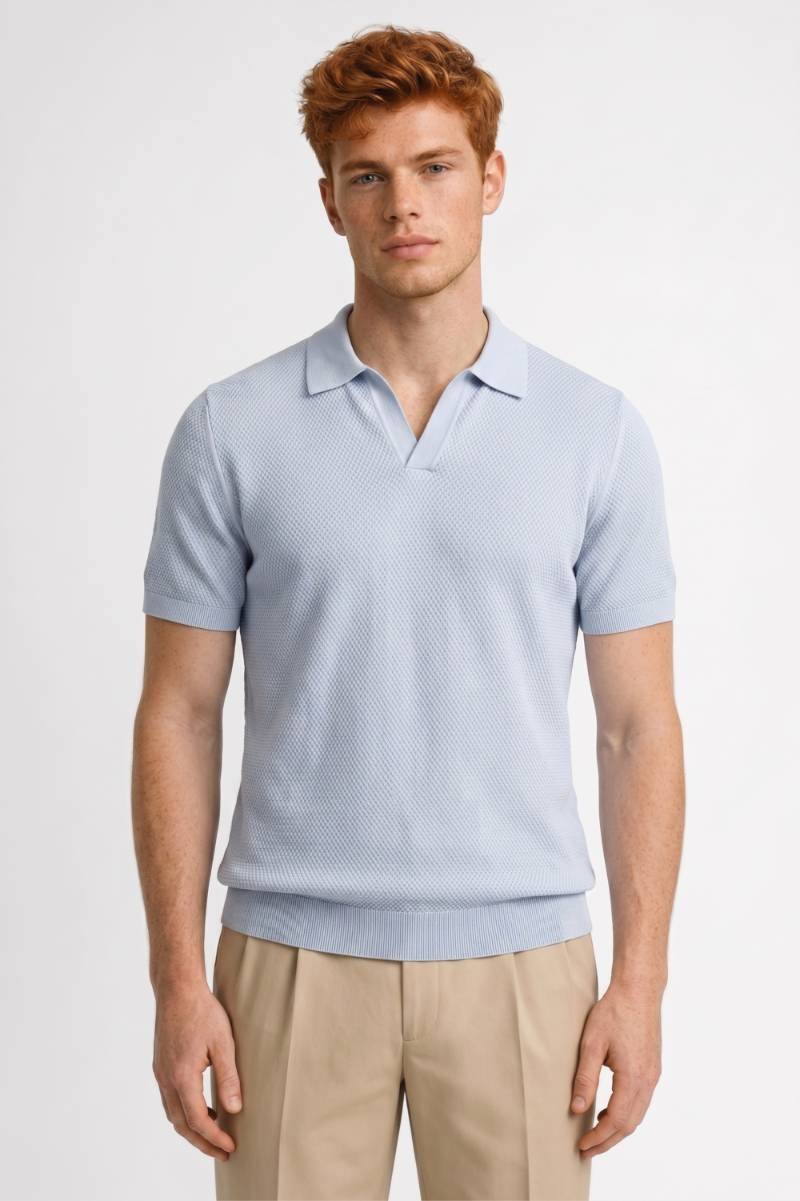 Men's Textured Collar V-Neck Polo Shirt