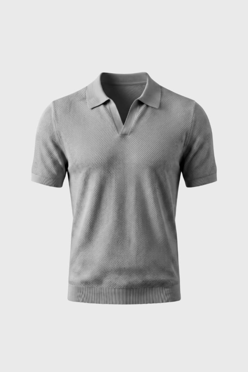 Men's Textured Collar V-Neck Polo Shirt