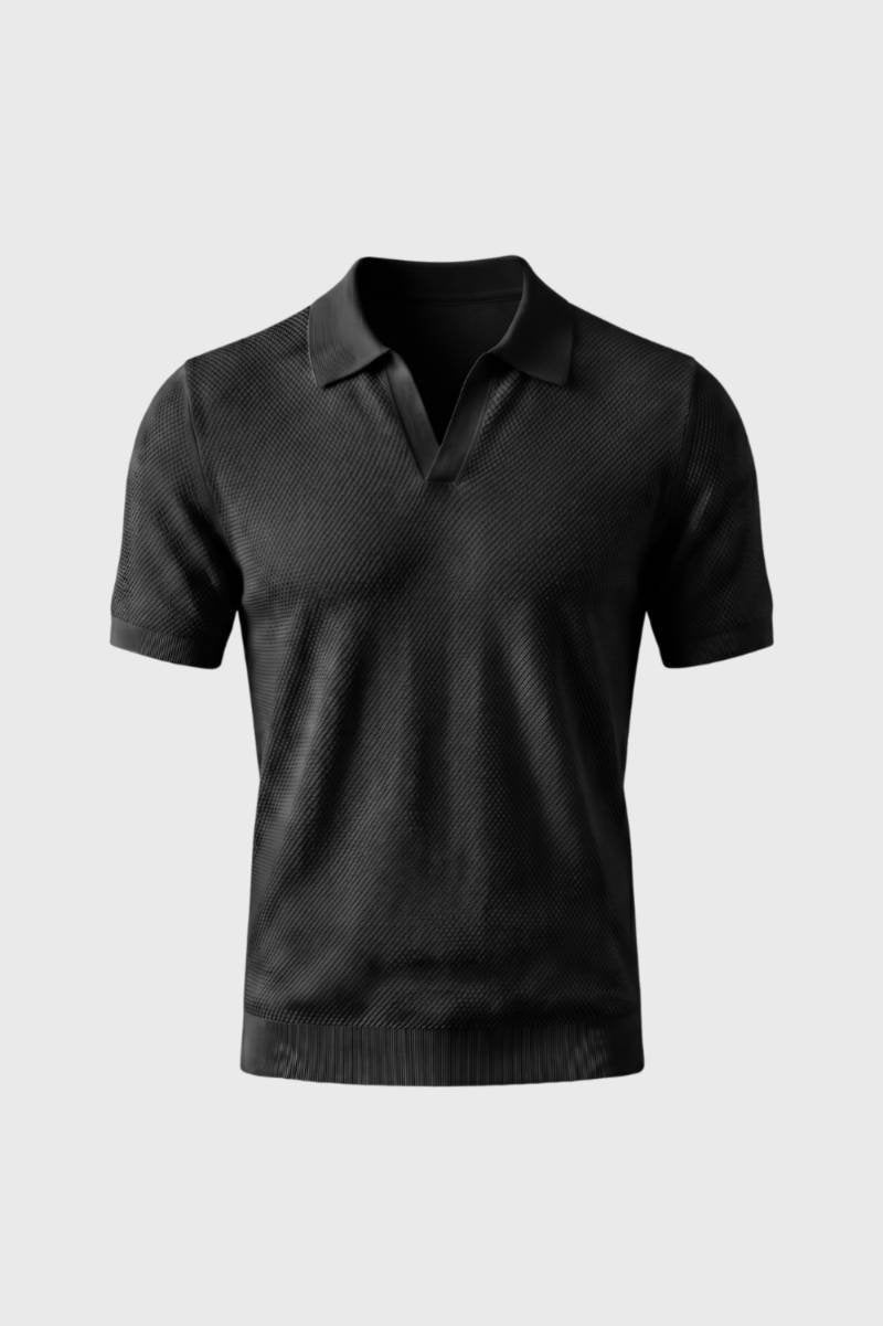 Men's Textured Collar V-Neck Polo Shirt