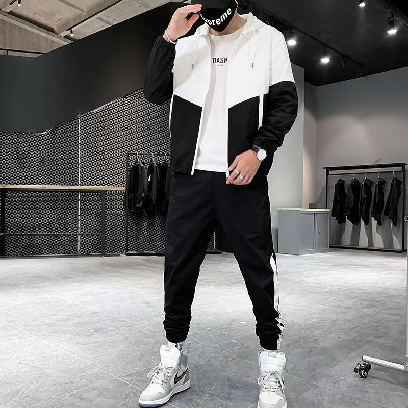 Men's Tracksuit Joggers Sportswear Set with Hood