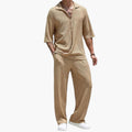 Men's V-Neck Button Closure Two-Piece Outfit Set