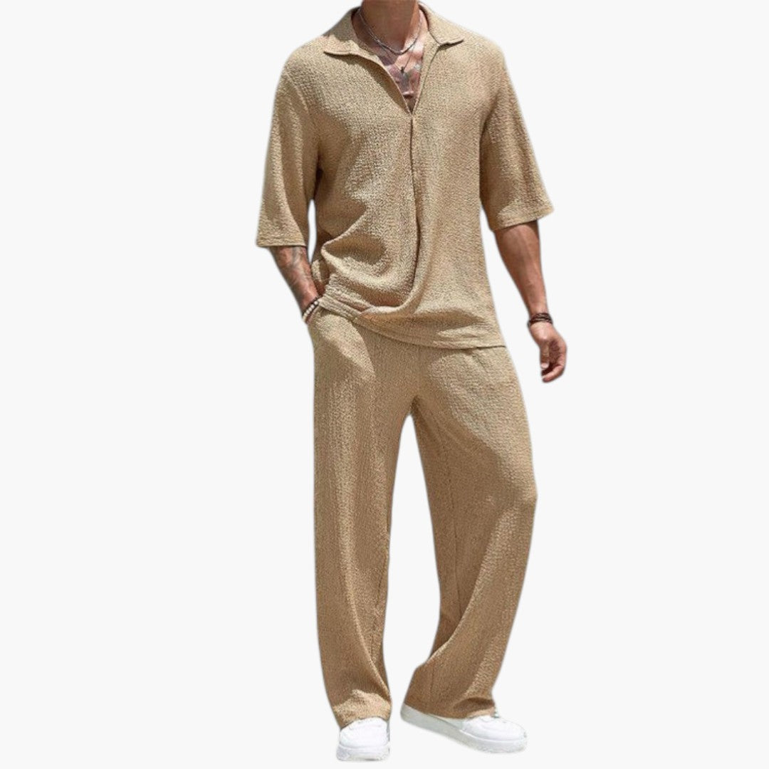 Men's V-Neck Button Closure Two-Piece Outfit Set