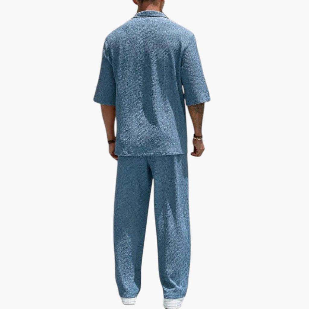 Men's V-Neck Button Closure Two-Piece Outfit Set