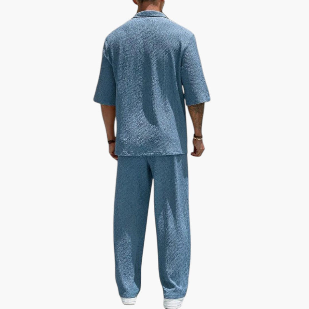 Men's V-Neck Button Closure Two-Piece Outfit Set