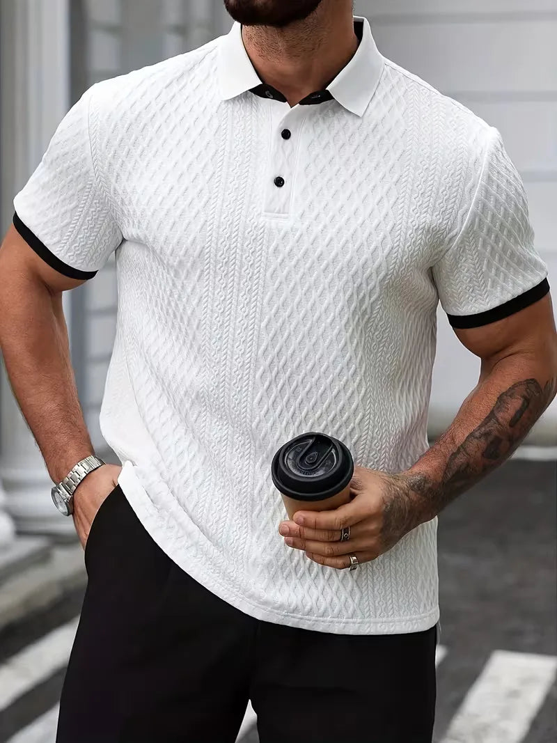 Men's V-Neck Jacquard Polo Shirt
