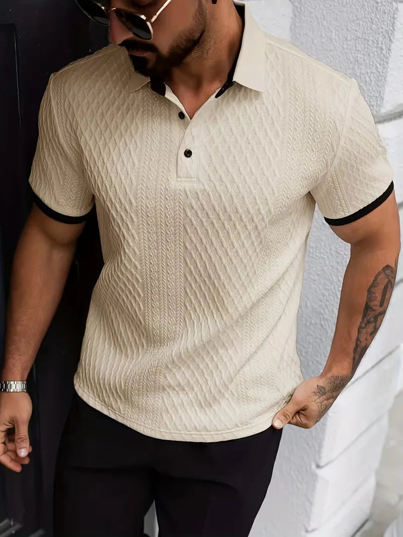Men's V-Neck Jacquard Polo Shirt
