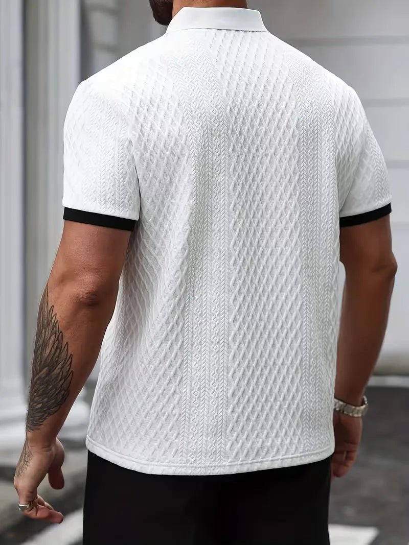 Men's V-Neck Jacquard Polo Shirt