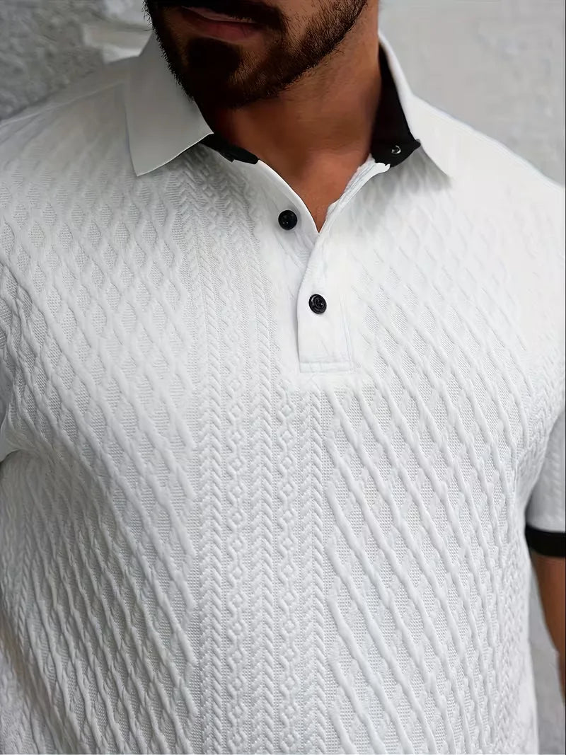 Men's V-Neck Jacquard Polo Shirt